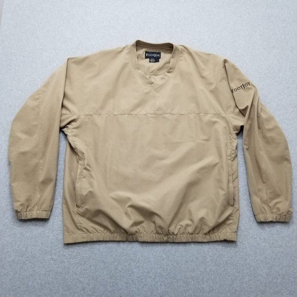 FootJoy Windbreaker‎ Jacket Mens Large Beige Zip Pockets Embroidered Logo Golf - Picture 1 of 10